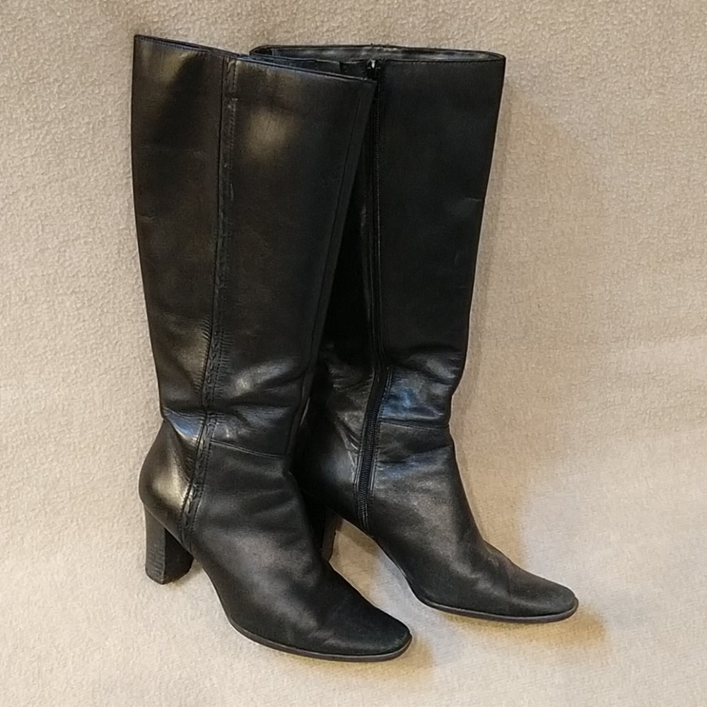 Tall Leather Black High Heel Boots